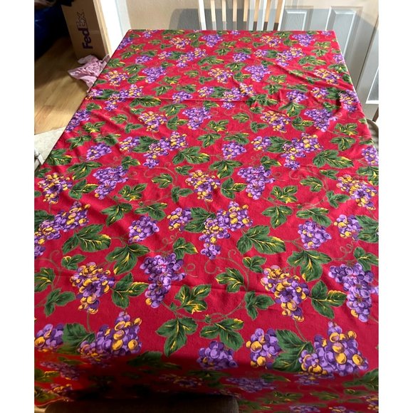 world market Other - World Market Deep Red Tablecloth with Purple Grapes and Leaves 120"